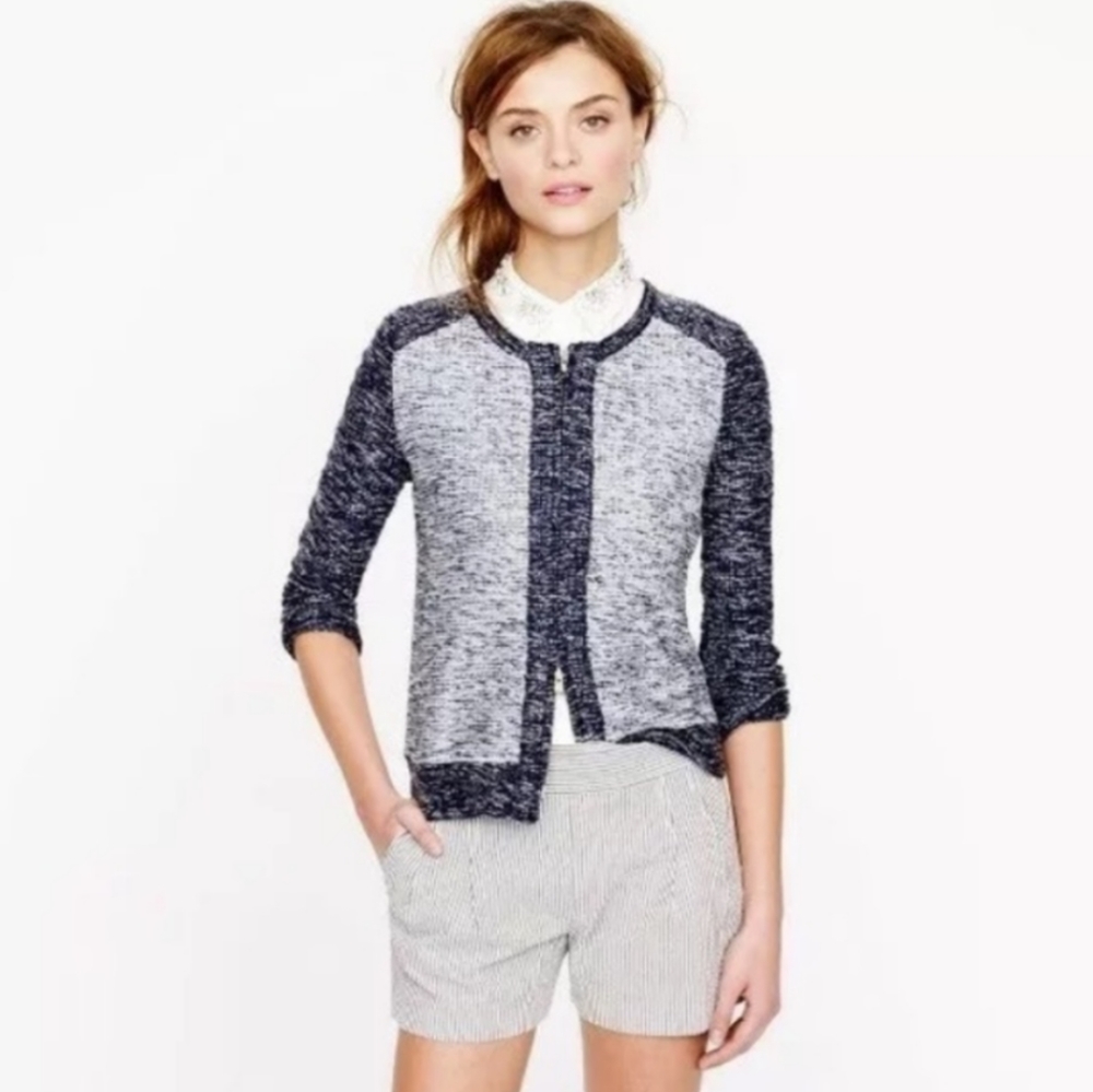 J Crew Indigo Blue Boucle Tweed Sweater Jacket